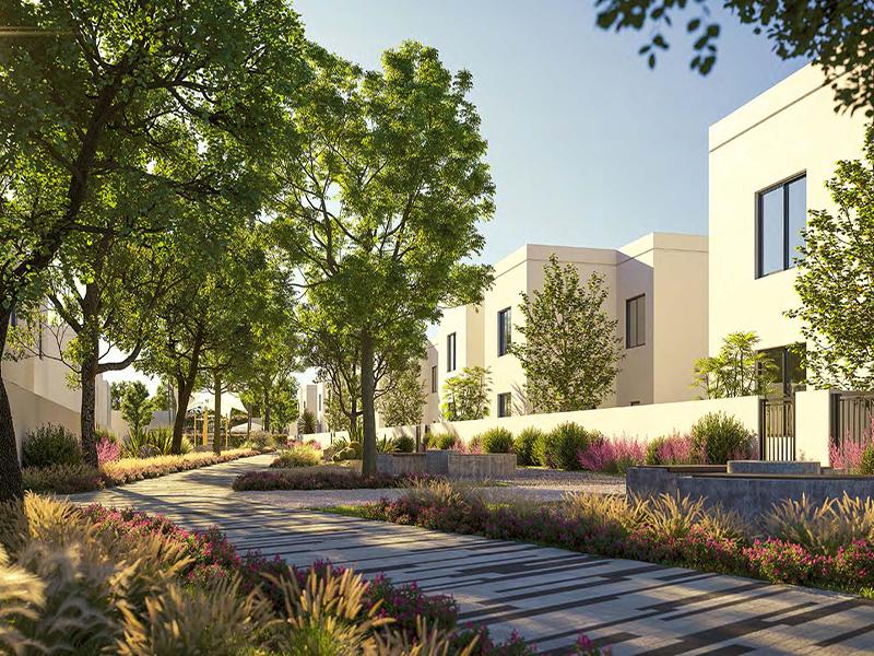 Dedicated cycling and pedestrian trails at Noya Villas, Yas Island, Abu Dhabi.